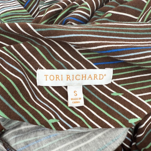 Tori Richard Dress Women Small Brown Sleeveless Stripes Wrap Stretch 70s Retro - Picture 5 of 11